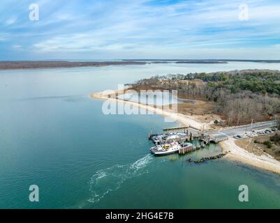 Vista aerea del South Ferry a North Haven, NY Foto Stock