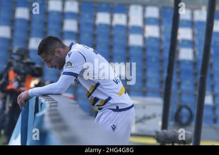 Reggio Emilia (RE), Italia, 16 Gennaio 2022, Stadio Mapei - Città del Tricolore, 22Â° giornata campione Serie A Tim 2021/2022, contrasto tra le squadre del Sassuolo Calcio e dell'Hellas Verona, nella foto: 10 Gianluca Caprari Foto Stock