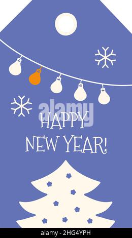 Natale Tag. Modello beige blu, illustrazione vettoriale dell'albero di Natale Illustrazione Vettoriale