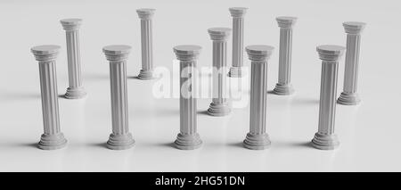 Pilastro in pietra di marmo su sfondo grigio. Colonna di antico stile greco classico. 3d illustrazione Foto Stock