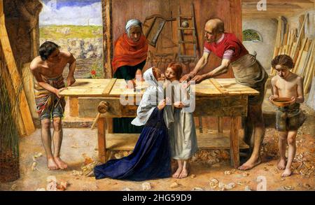 Cristo nella casa dei suoi genitori ("The Carpenter's Shop") di John Everett Millais (1829-1896), olio su tela, c.. 1849 Foto Stock