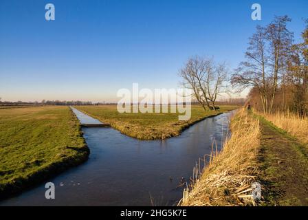 Sentiero lungo un fosso a forma di Y vicino a Lexmond Foto Stock