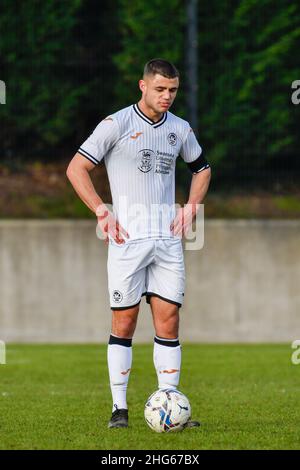 Swansea, Galles. 18 Gennaio 2022. Kai Ludvigsen di Swansea City Under 18s durante la partita della Professional Development League tra Swansea City Under 18s e Sheffield United Under 23s alla Swansea City Academy di Swansea, Galles, Regno Unito il 18 gennaio 2022. Credit: Duncan Thomas/Majestic Media. Foto Stock