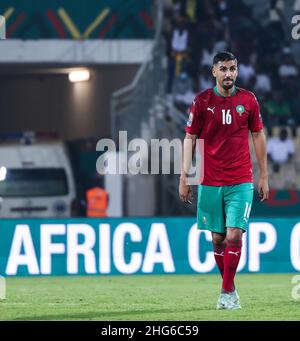 YAOUNDE, CAMERUN - GENNAIO 18: Aymen Barkok del Marocco durante la partita del gruppo C della Coppa delle nazioni d'Africa 2021 tra Gabon e Marocco allo Stade Ahmadou Ahidjo il 18 Gennaio 2022 a Yaounde, Camerun. (Foto di SF) Foto Stock