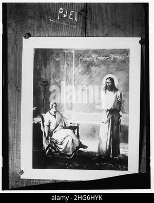 Serie di dipinti di soggetto religioso della passione di Cristo, da Kosheleff, in Russo ospizio di Gerusalemme. Cristo tentato da Pilato Foto Stock