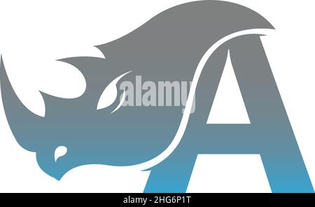 Lettera A con vettore modello logo icona testa rinoceronte Illustrazione Vettoriale