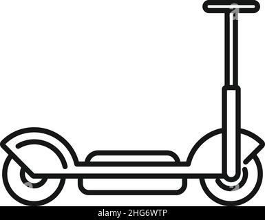 Bici elettrica icona contorno vettore. Trasporto scooter. Calci trotinette Illustrazione Vettoriale