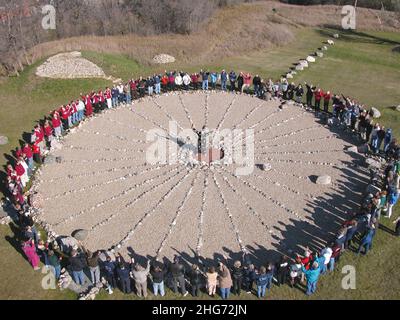 Sheyenne River Valley Scenic Byway - conduce una chant alla ruota della Medicina Foto Stock