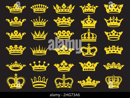 Set di corone in oro con silhouette Illustrazione Vettoriale