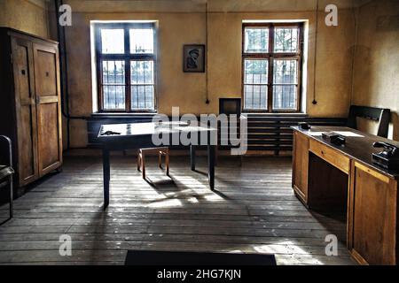 Ufficio generale tedesco delle SS naziste, campo di concentramento di Auschwitz Birkenau Foto Stock