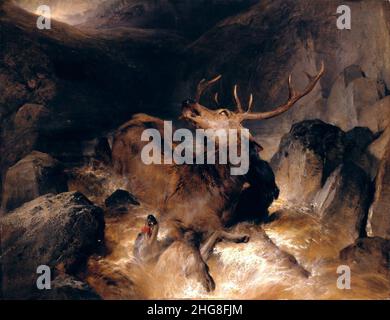 Sir Edwin Henry Landseer - Deer e Deer Hounds in Un torrente di montagna Foto Stock