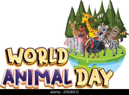 Logo World Animal Day con illustrazione degli animali africani Illustrazione Vettoriale