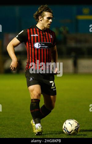 CARLISLE, REGNO UNITO. JAN 18th Reagan Ogle di Hartlepool si è Unito in azione durante la partita della Sky Bet League 2 tra Carlisle United e Hartlepool United a Brunton Park, Carlisle martedì 18th gennaio 2022. (Credit: Will Matthews | MI News) Credit: MI News & Sport /Alamy Live News Foto Stock