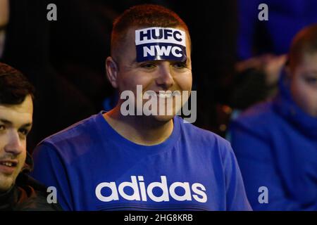 CARLISLE, REGNO UNITO. GEN 18th Hartlepool United fan ha visto durante la partita Sky Bet League 2 tra Carlisle United e Hartlepool United a Brunton Park, Carlisle martedì 18th gennaio 2022. (Credit: Will Matthews | MI News) Credit: MI News & Sport /Alamy Live News Foto Stock