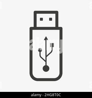 Icona USB. Simbolo dell'unità flash su sfondo bianco Illustrazione Vettoriale