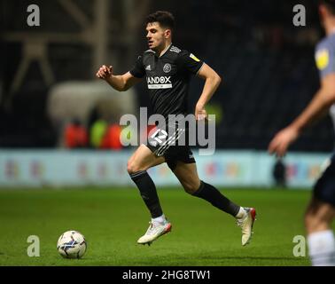 Preston, Inghilterra, 18th gennaio 2022. John Egan di Sheffield Utd durante la partita del campionato Sky Bet a Deepdale, Preston. Il credito dovrebbe essere: Simon Bellis / Sportimage Foto Stock