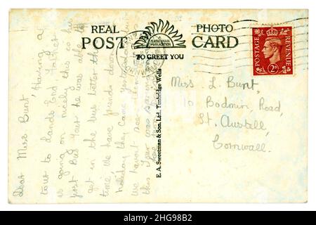 Cartolina degli auguri del 1950 inviata il 5 Luglio 1952, 2D Re Giorgio V1 francobollo. REGNO UNITO Foto Stock