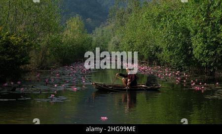 Huong Tempio fiume in Vietnam, bellissimo paesaggio e paesaggio, molto rilassante atmosfera Foto Stock