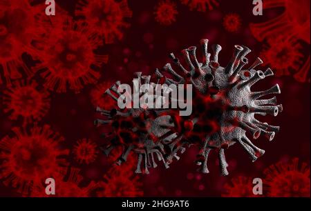 nuova variante e mutazione del coronavirus, ceppo covid 19. 3d rendering. Foto Stock