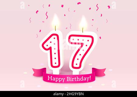 Buon compleanno anni. 17 anniversario del compleanno, candela in forma di numeri. Illustrazione vettoriale Illustrazione Vettoriale