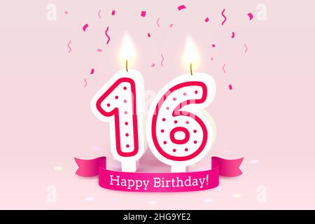 Buon compleanno anni. 16 anniversario del compleanno, candela in forma di numeri. Illustrazione vettoriale Illustrazione Vettoriale