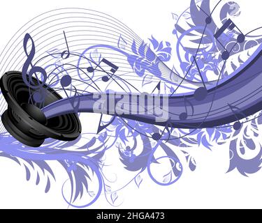 Design musicale grunge astratto. Banner viola grunge di colore molto Peri. Illustrazione vettoriale. Illustrazione Vettoriale