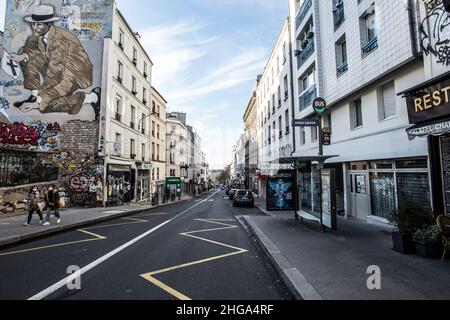 Una giornata ordinaria nel quartiere Belleville, Parigi Foto Stock