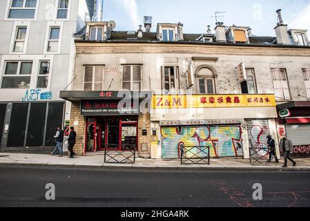 Una giornata ordinaria nel quartiere Belleville, Parigi Foto Stock