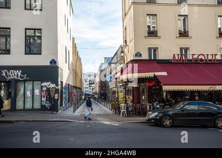 Una giornata ordinaria nel quartiere Belleville, Parigi Foto Stock