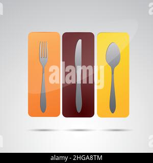 Design astratto del menu del ristorante con insegne per posate modello vettoriale con logo. Design aziendale. Illustrazione vettoriale. File vettoriale EPS 10. Illustrazione Vettoriale