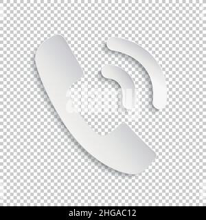 Icona del telefono in carta bianca stile piatto alla moda infografica disegno del simbolo del telefono su sfondo trasparente controllato. Illustrazione vettoriale. Vettore EPS 10 Illustrazione Vettoriale