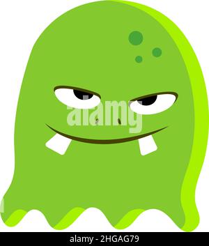 Fiore verde con sorriso malvagio. Cartoon mostro alieno Illustrazione Vettoriale