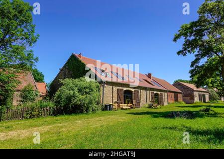 Fienile, storico quartiere fienile Kremmen, Brandeburgo, Germania Foto Stock