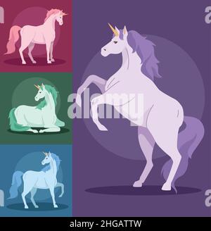 unicorns fata quattro animali Illustrazione Vettoriale