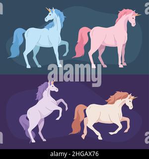 vari unicorns fata animali Illustrazione Vettoriale