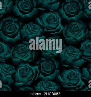 Piatto di vettore moonlight rose fiori seamless pattern illustrazione dello sfondo Illustrazione Vettoriale