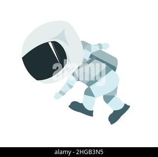 Astronauta bambino in uno spazio. Bambino. Illustrazione per bambini. Stile piatto. Design cartoon. Isolato su sfondo bianco. Foto Stock