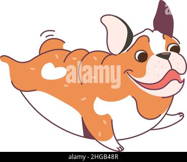 Il cane Bulldog è in esecuzione. Bulldog francese zenzero con macchie bianche. Illustrazione vettoriale in stile piatto isolata su sfondo bianco. Illustrazione Vettoriale