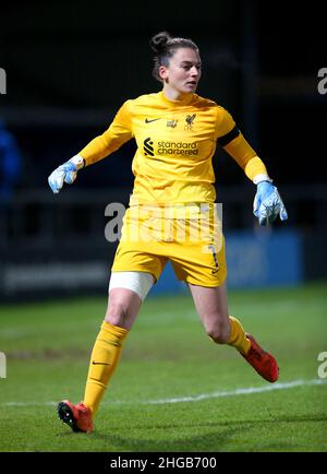 Il portiere di Liverpool Rachael legge durante la partita di quarto-finale della Continental Women's League Cup all'Hive, Londra. Data foto: Mercoledì 19 gennaio 2022. Foto Stock