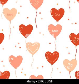 San Valentino motivo senza cuciture con palloncini a forma di cuore e confetti colorati Illustrazione Vettoriale