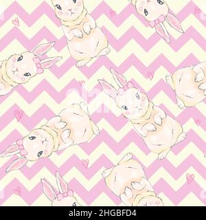 Motivo senza cuciture con simpatico coniglio cartoon. Modello del bambino. Illustrazione Vettoriale