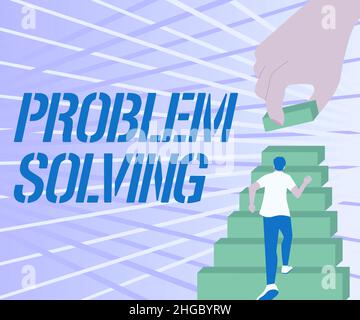 Ispirazione che mostra la soluzione dei problemi dei segni. Foto concettuale per trovare una risposta o un mezzo per trattare efficacemente con Gentleman Climbing Up Stair Case Foto Stock