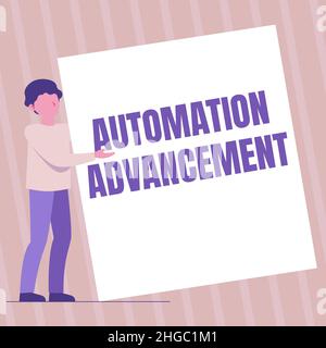 Scrittura visualizzazione del testo avanzamento automazione. Business Concept Growth utilizzo di sistemi di controllo per attrezzature operative Man Standing Drawing Holding Foto Stock