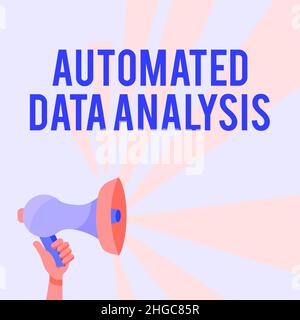 Visualizzazione dei segni analisi automatica dei dati. Business idea intelligenza artificiale e tecnologia di deep learning Illustrazione di Hand Holding Megaphone Foto Stock