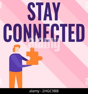 La presentazione di didascalie di testo rimane connessa. Parola per rimanere avere rapporto commerciale sociale professionale istruttore di scuola disegno puntino Foto Stock