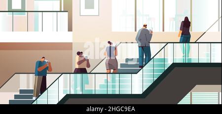 addicted businesspeople che usano i gadget digitali gente di affari attiva nel concetto di dipendenza digitale dei social network Illustrazione Vettoriale