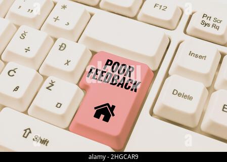 Testo che mostra feedback di scarsa ispirazione. Business Concept valutazione di basso livello data al prodotto e servizio offerto digitando protocolli di rete online Foto Stock