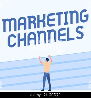 Testo che mostra i canali di marketing di ispirazione. Internet Concept il necessario per trasferire la proprietà di merci Athletic Man in piedi sul campo pista Foto Stock