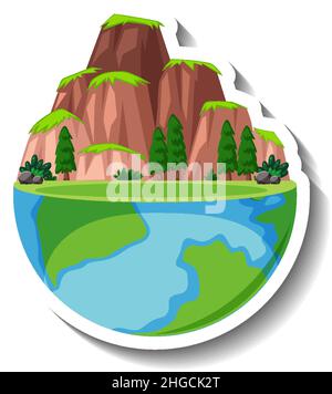 Pianeta mezzo terra con illustrazione del paesaggio Illustrazione Vettoriale