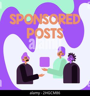 Didascalia di testo che presenta post sponsorizzati. Parola per posta che un'azienda paga per distribuire ad un pubblico più ampio colleghi visualizzati Cube rappresentare Foto Stock